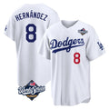 Fenge LA.Dodgers #8 Enrique Hern?¡ì?¨¦ndez Player White World Series Home Game Stitched Jerseys