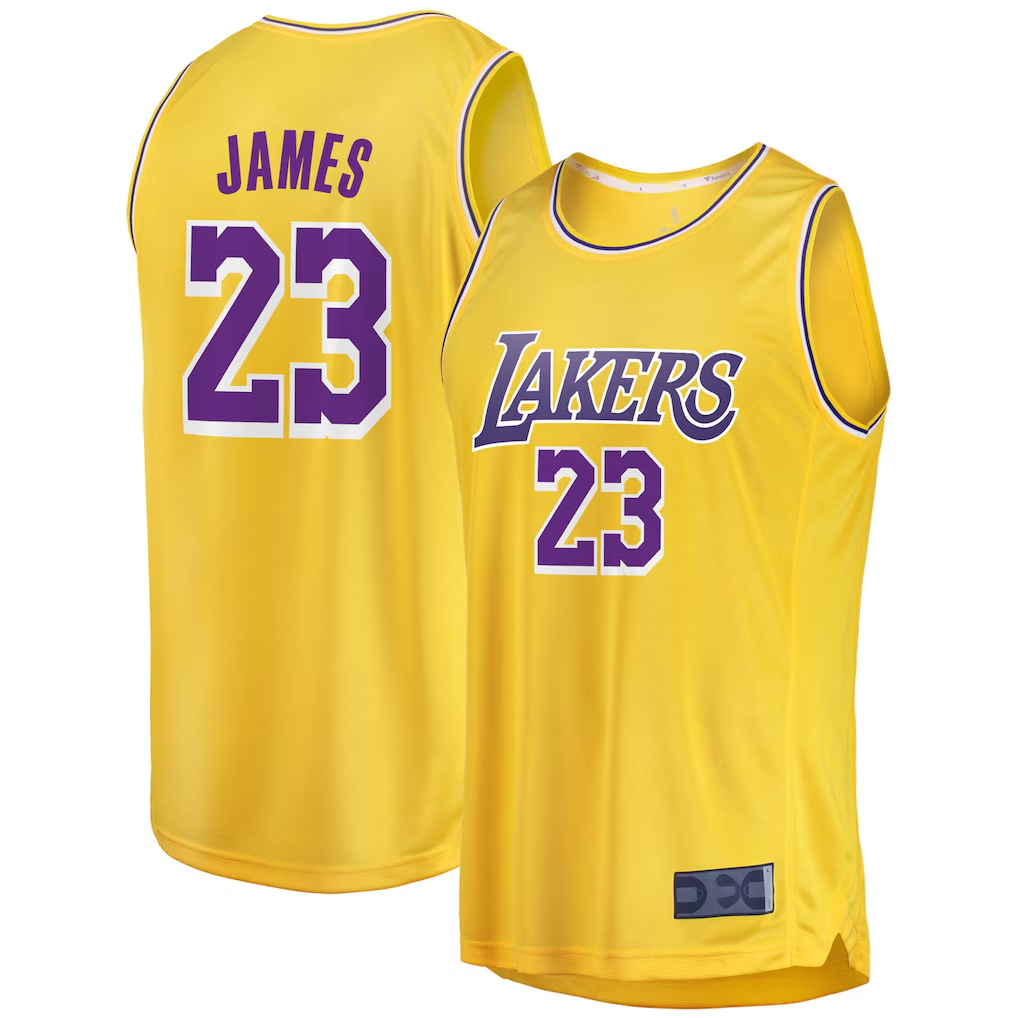 Fenge LA.Lakers #23 LeBron James Gold Big & Tall Fast Break Player Stitched Jerseys - Icon Edition