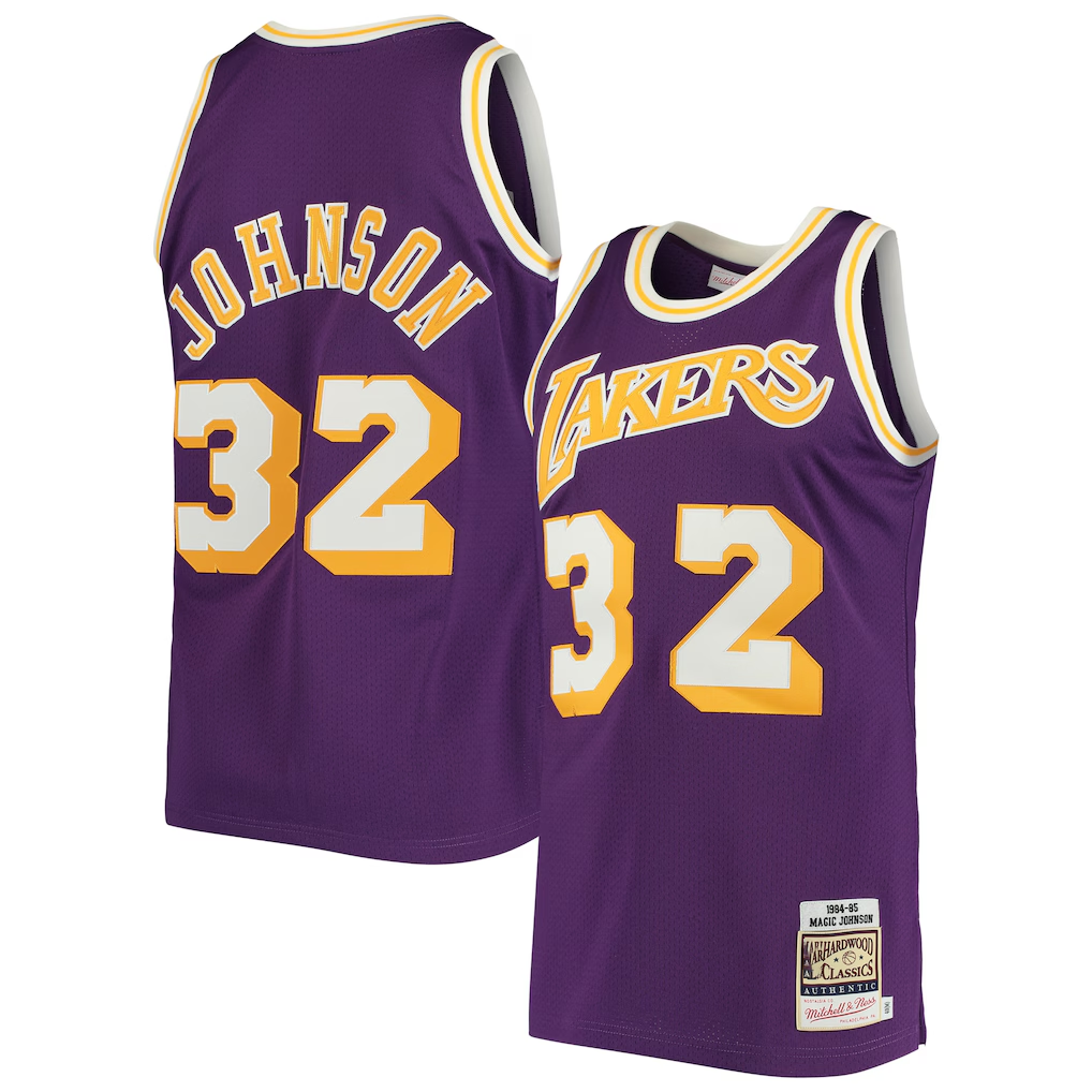 Fenge LA.Lakers #32 Magic Johnson Mitchell & Ness Purple 1984-1985 Hardwood Classics Authentic Jerseys