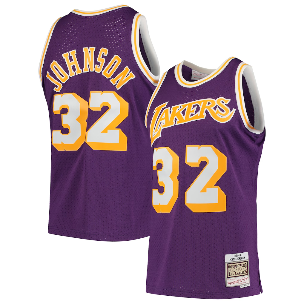 Fenge LA.Lakers #32 Magic Johnson Mitchell & Ness Purple 1984-1985 Hardwood Classics Swingman Jerseys