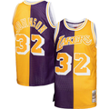 Fenge LA.Lakers #32 Magic Johnson Mitchell & Ness PurpleGold Big & Tall Hardwood Classics 198485 Split Swingman Jerseys
