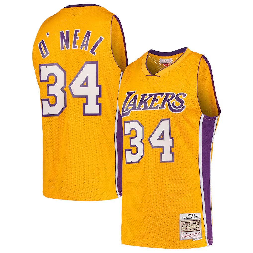 Fenge LA.Lakers #34 Shaquille O'Neal Mitchell & Ness Gold Hardwood Classics Swingman Jerseys