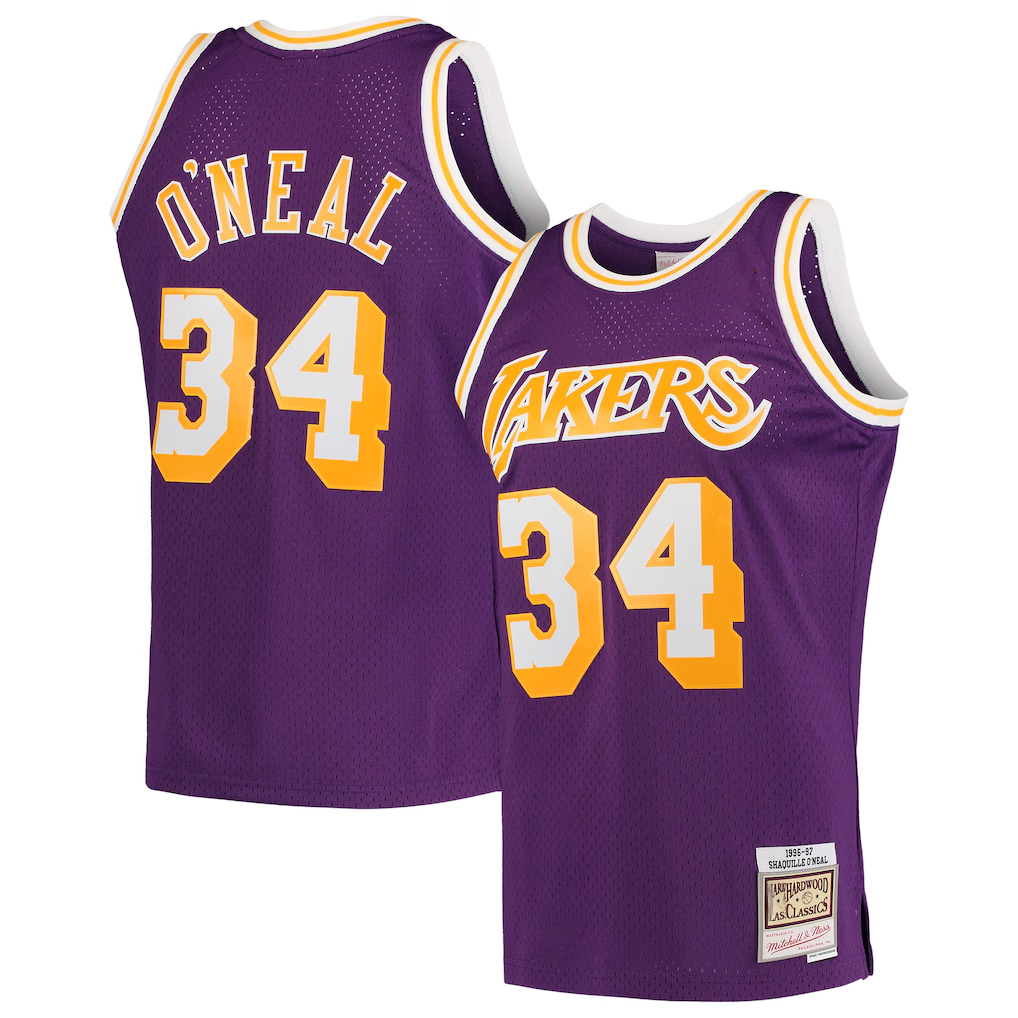 Fenge LA.Lakers #34 Shaquille O'Neal Mitchell & Ness Purple Hardwood Classics Swingman Jerseys