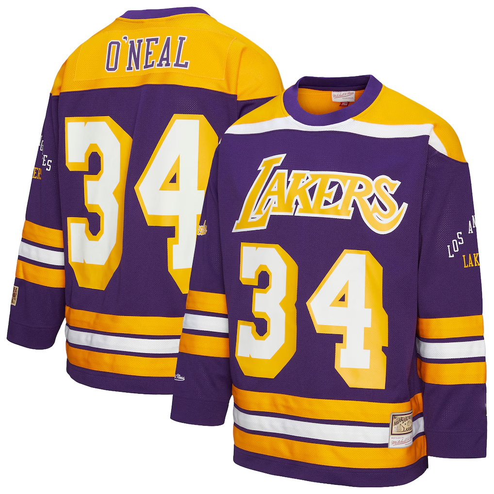 Fenge LA.Lakers #34 Shaquille O'Neal Mitchell & Ness Purple Maxxed Out Fashion Hockey Stitched Jerseys