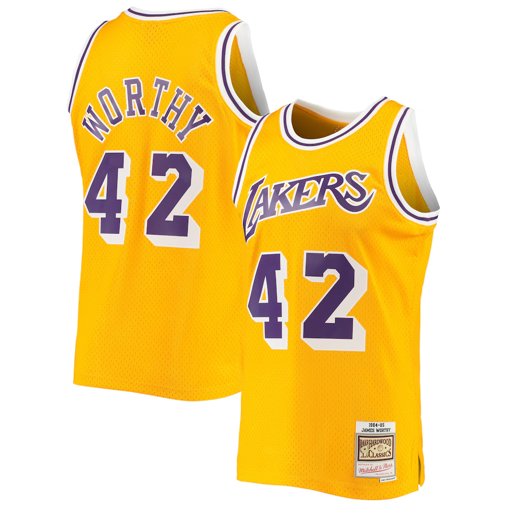 Fenge LA.Lakers #42 James Worthy Mitchell & Ness Gold 1984-1985 Hardwood Classics Swingman Stitched Jerseys