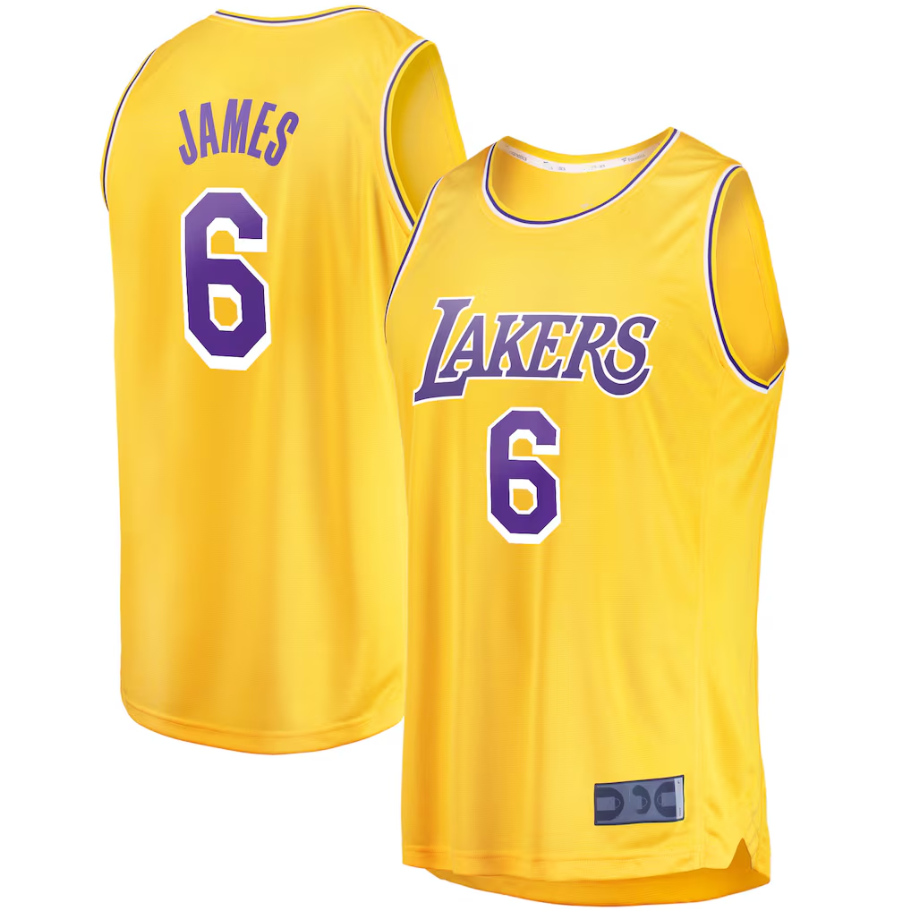 Fenge LA.Lakers #6 LeBron James Gold 2021-2022 Fast Break Replica Stitched Jerseys - Icon Edition