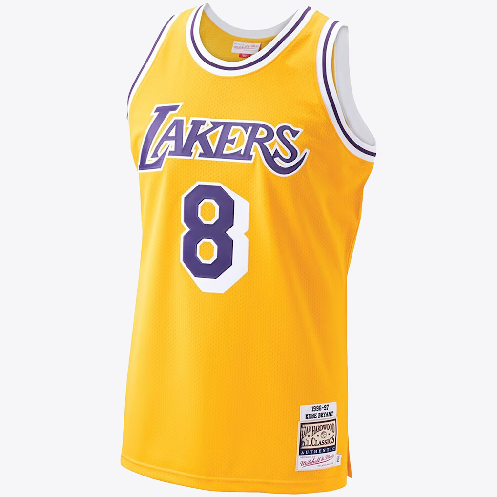 Fenge LA.Lakers #8 Kobe Bryant Gold Hardwood Classics 1996-97 Authentic Stitched Jerseys By Mitchell & Ness
