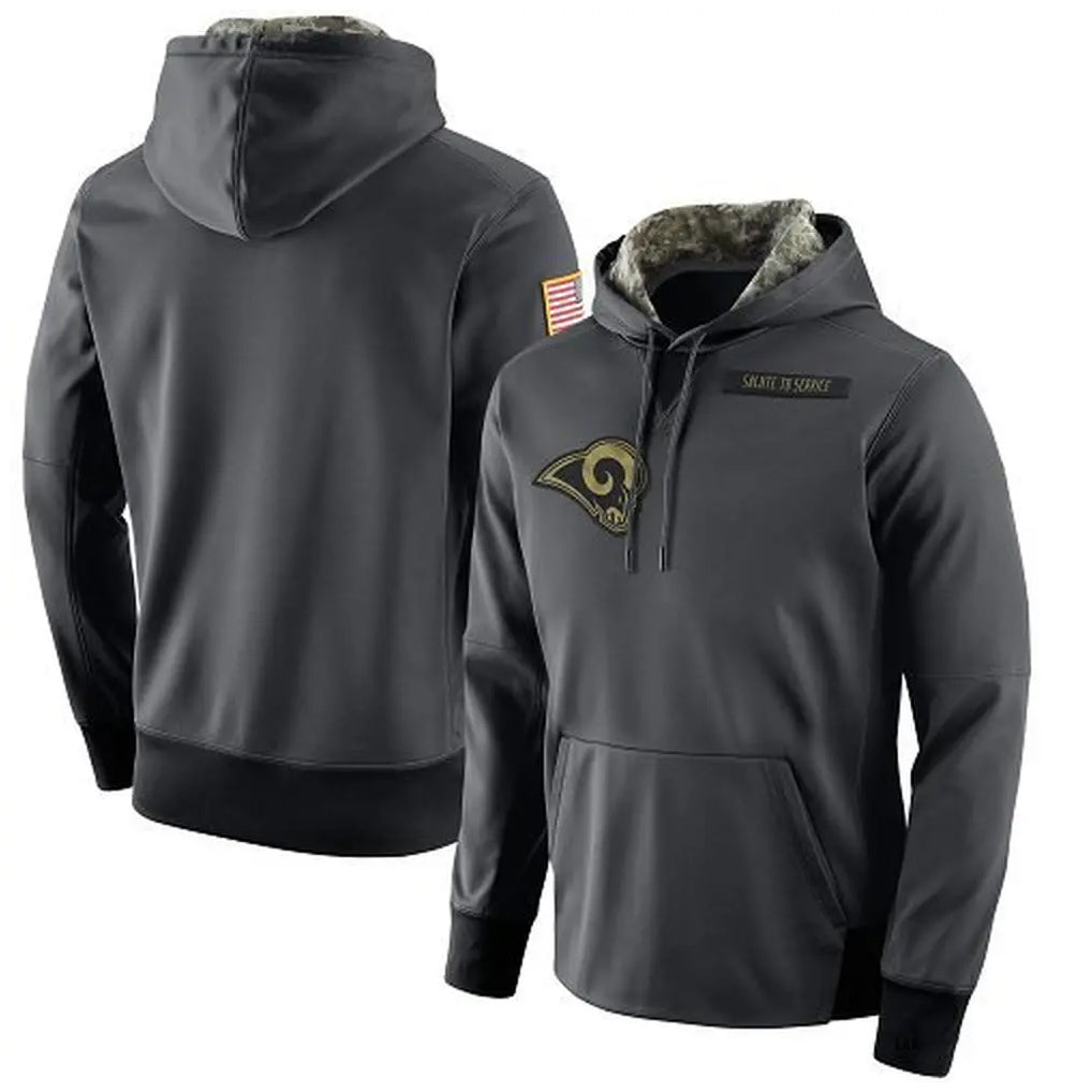 Fenge LA.Rams Gray Pullover Hoodie Limited Game Blank Player Stitched Jerseys