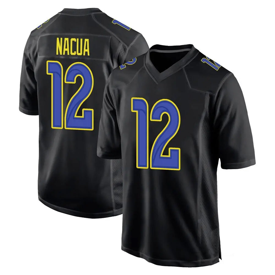 Fenge LA.Rams #12 Puka Nacua Player Black Carbon Fashion Game Stitched Jerseys