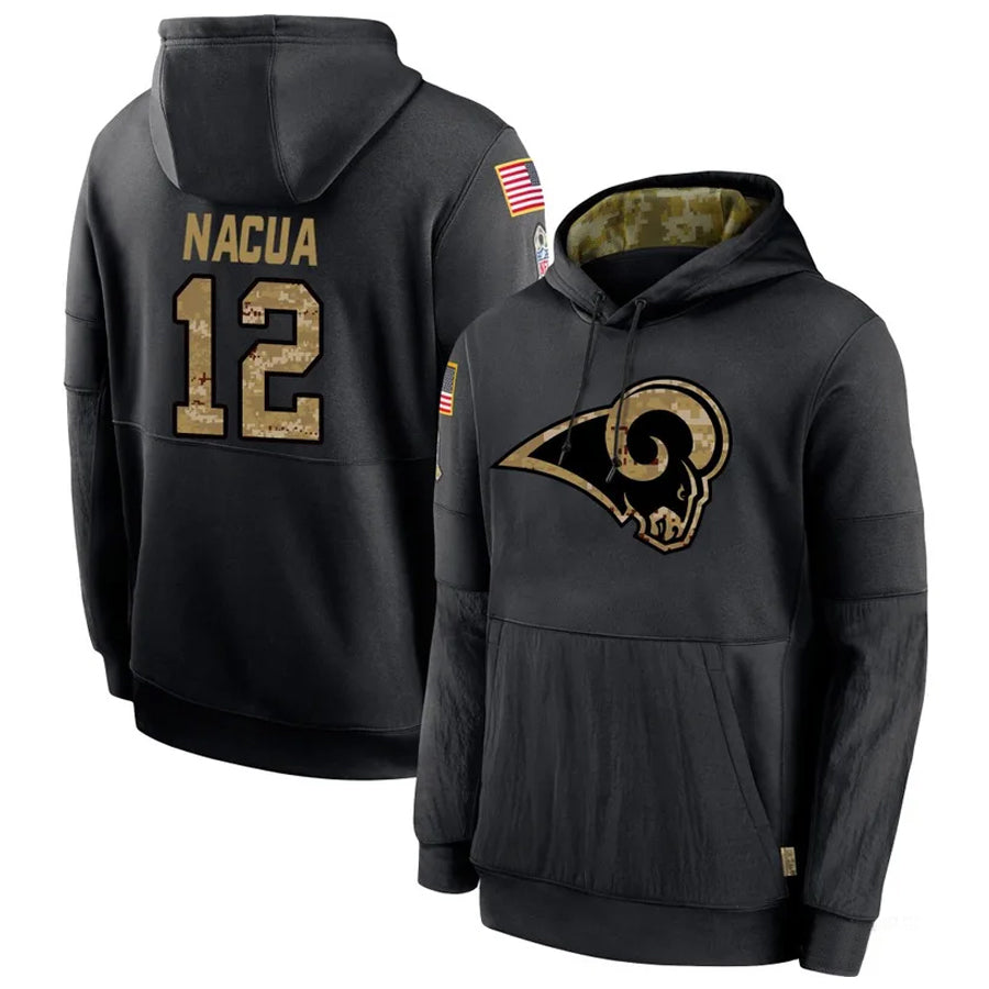 Fenge LA.Rams #12 Puka Nacua Player Salute to Service Black Hoodies Stitched Jerseys