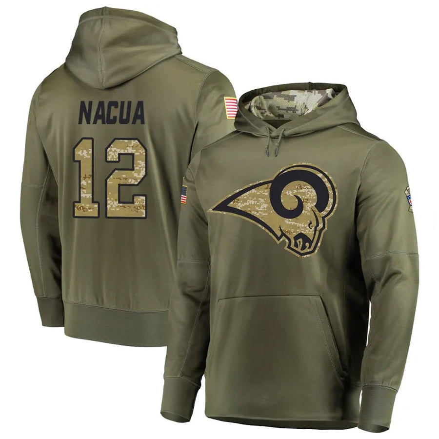 Fenge LA.Rams #12 Puka Nacua Player Salute to Service Olive Hoodies Stitched Jerseys