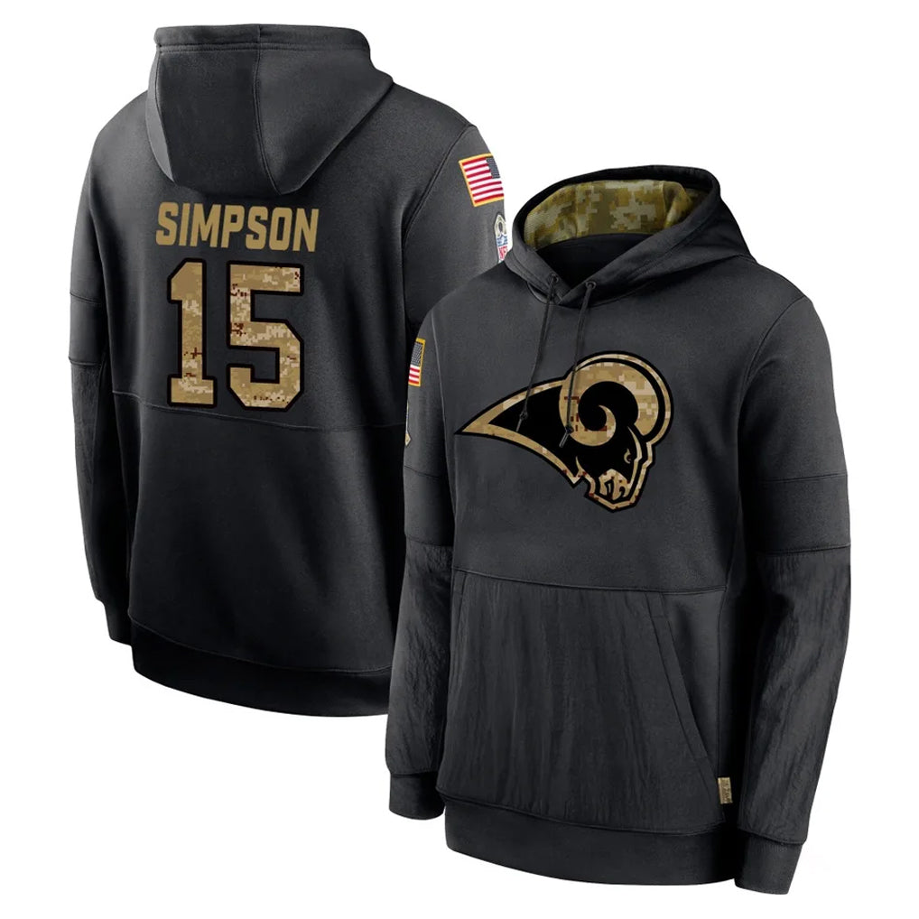 Fenge LA.Rams #15 Ty Simpson Player Black Salute to Service Hoodies Limited Game Stitched Jerseys