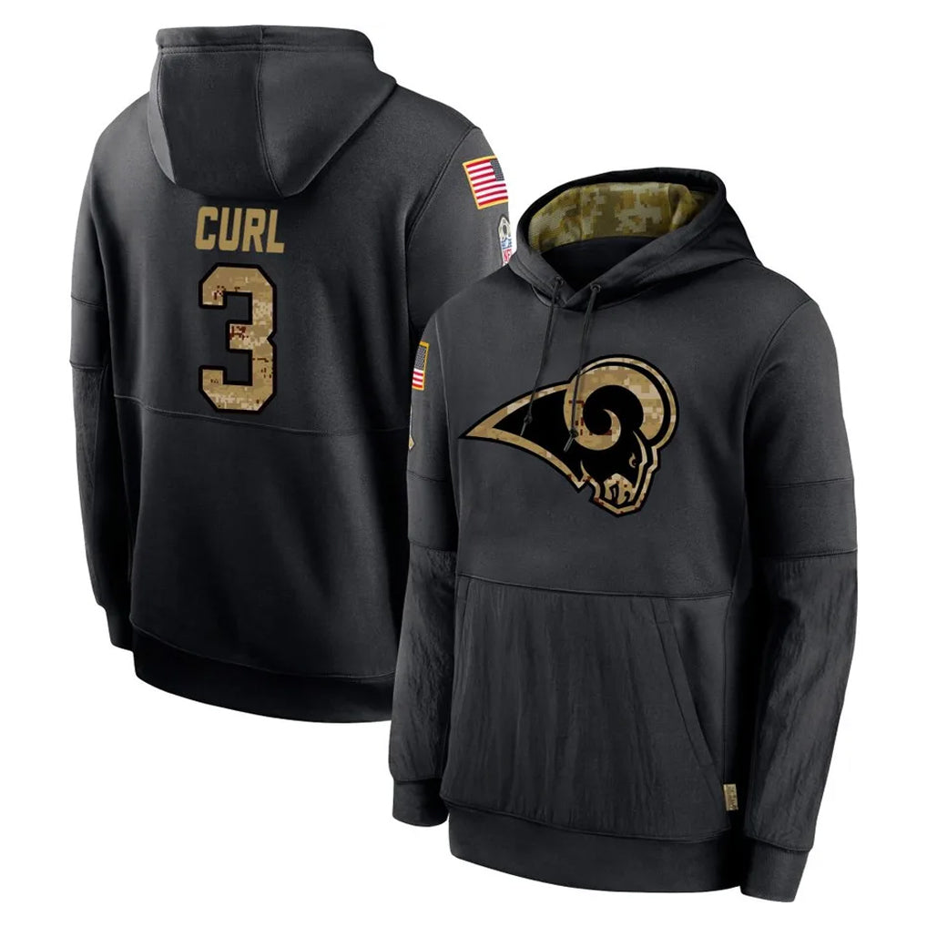 Fenge LA.Rams #3 Kam Curl Player Black Salute to Service Hoodies Limited Game Stitched Jerseys