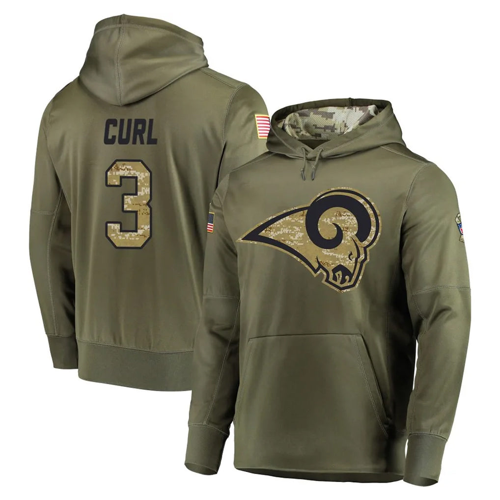 Fenge LA.Rams #3 Kam Curl Player Olive Salute to Service Pullover Hoodies Home Game Stitched Jerseys