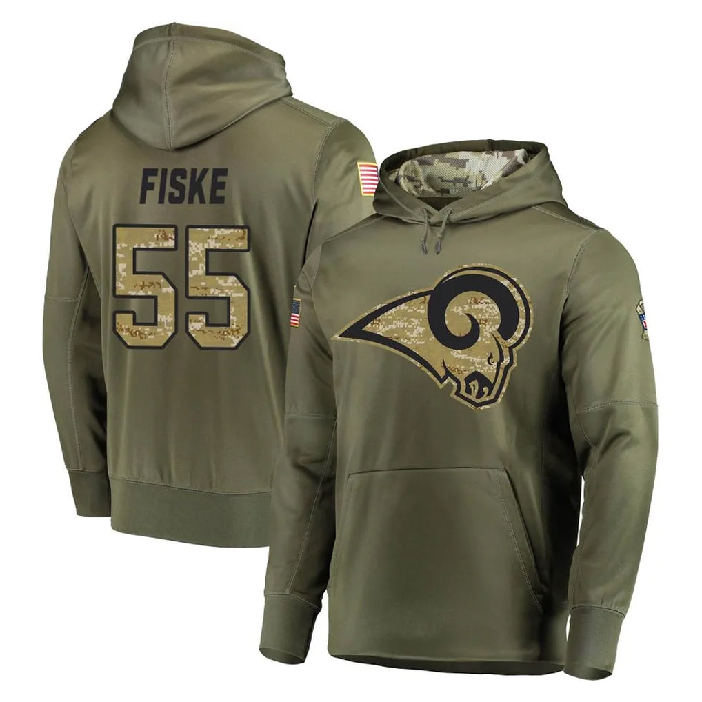 Fenge LA.Rams #55 Braden Fiske Player Olive Salute to Service Pullover Hoodies Home Game Stitched Jerseys