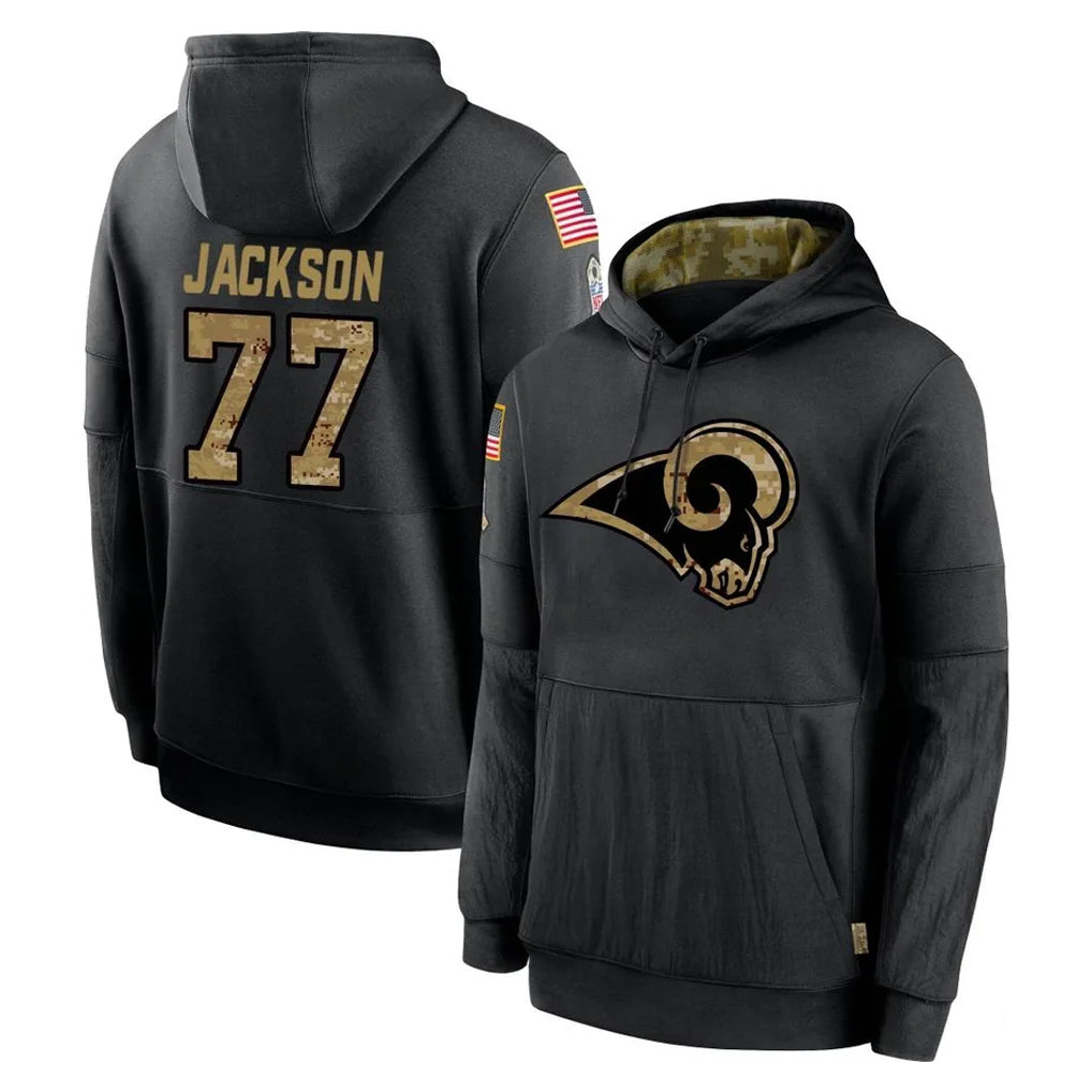 Fenge LA.Rams #77 Alaric Jackson Player Black Salute to Service Hoodies Limited Game Stitched Jerseys