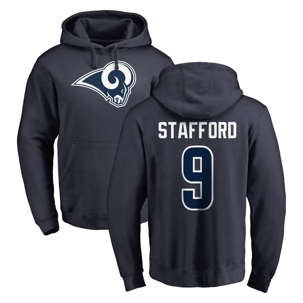 Fenge LA.Rams #9 Matthew Stafford Player Navy Pullover Hoodie Limited Game Stitched Jerseys