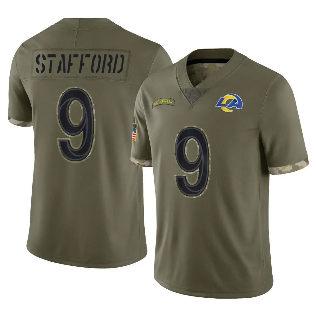 Fenge LA.Rams #9 Matthew Stafford Player Olive Salute To Service Limited Stitched Jerseys