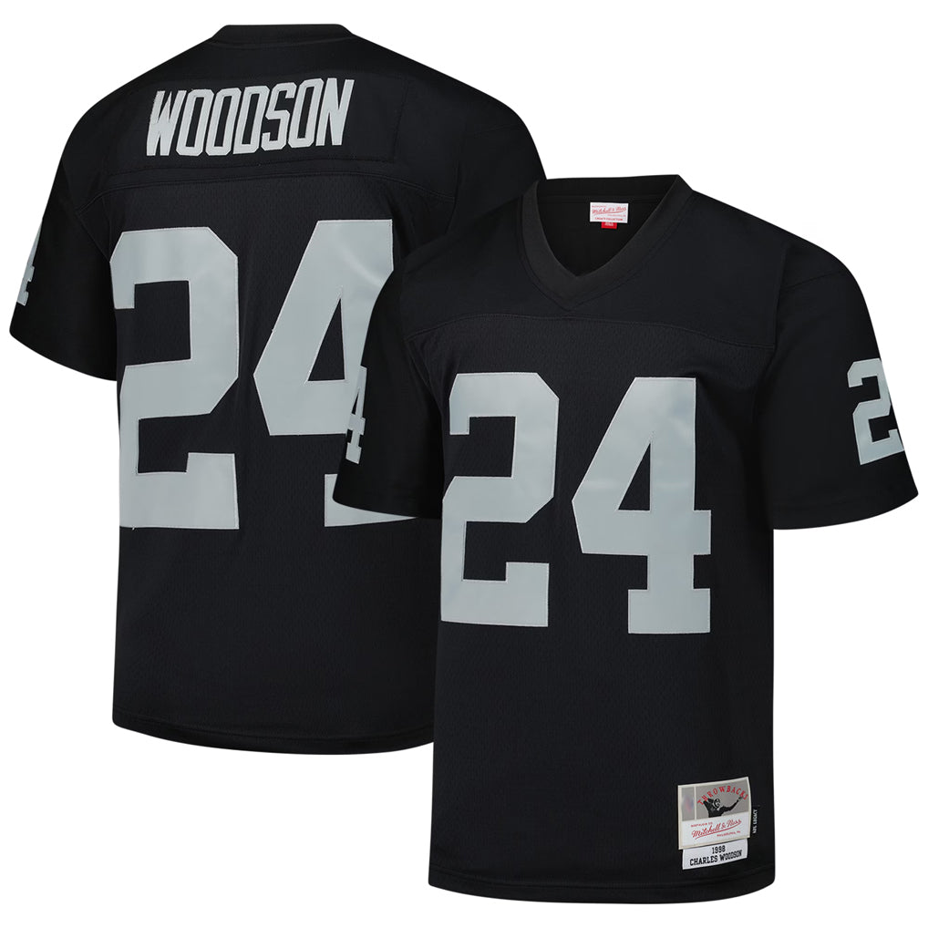 Fenge LV.Raiders #24 Charles Woodson Player Mitchell & Ness Black Legacy Replica Stitched Jerseys