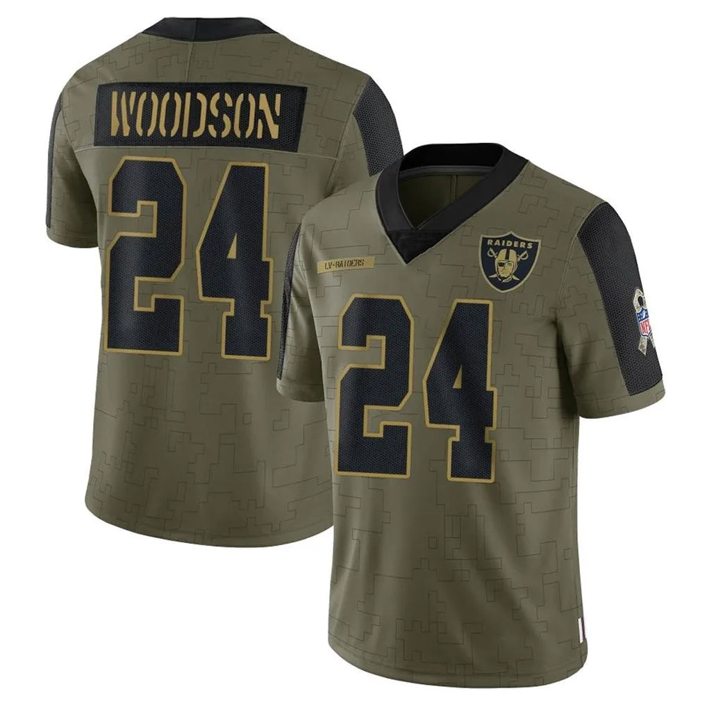 Fenge LV.Raiders #24 Charles Woodson Player Salute To Service Olive Stitched Jerseys