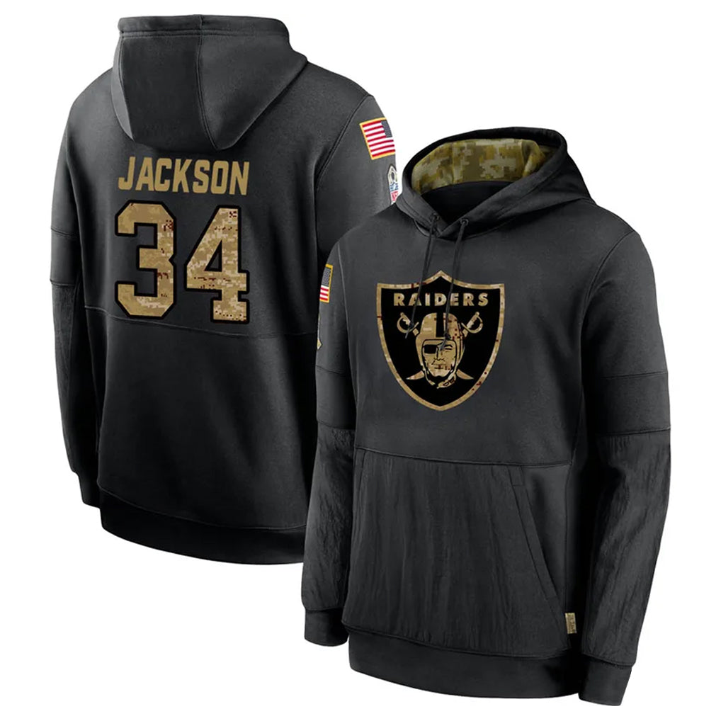 Fenge LV.Raiders #34 Bo Jackson Player Salute to Service Black Hoodies Stitched Jerseys