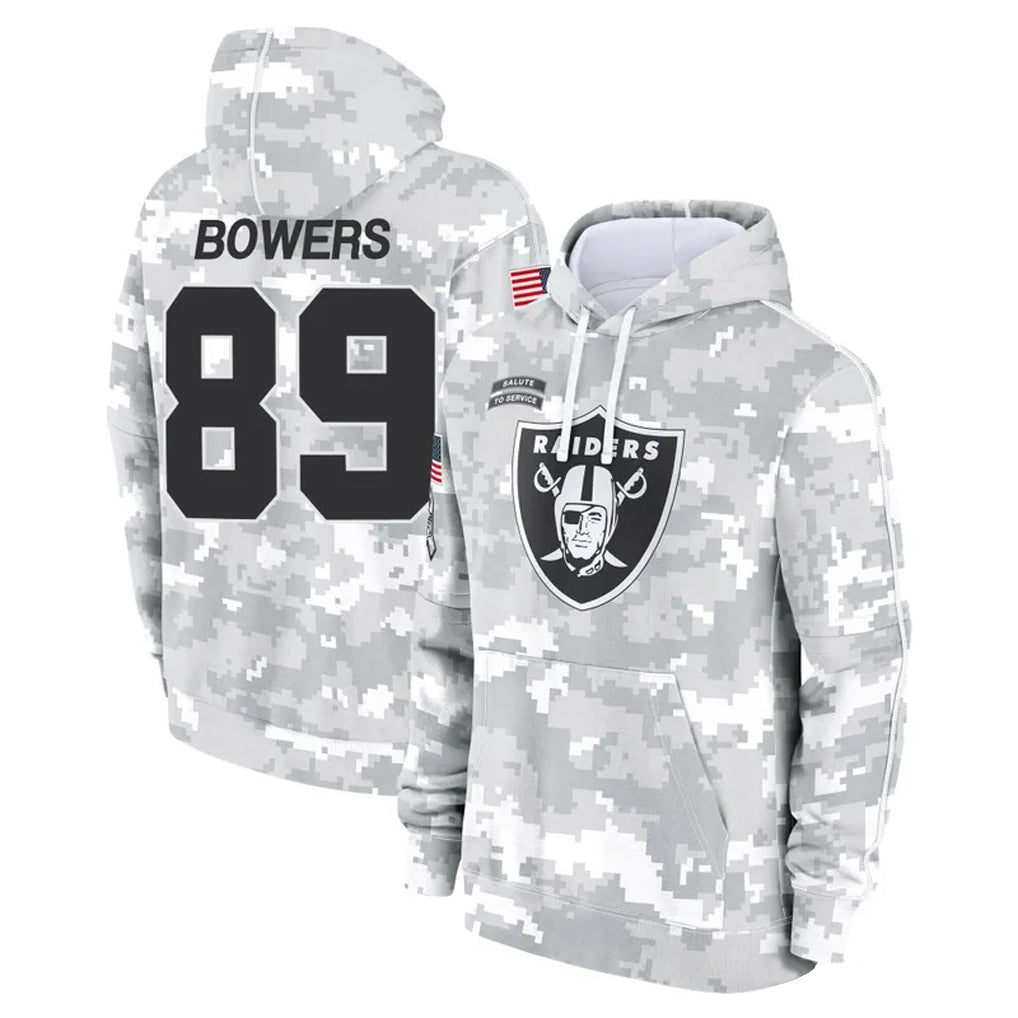 Fenge LV.Raiders #89 Brock Bowers Player Arctic Camo Salute to Service Hoodies Stitched Jerseys