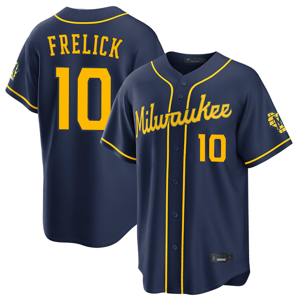 Fenge M.Brewers #10 Sal Frelick Player Navy Home Stadium Game Stitched Jerseys