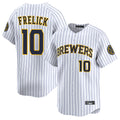 Fenge M.Brewers #10 Sal Frelick Player White Stripes Home Limited Game Stitched Jerseys