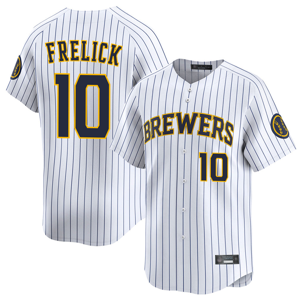 Fenge M.Brewers #10 Sal Frelick Player White Stripes Home Limited Game Stitched Jerseys