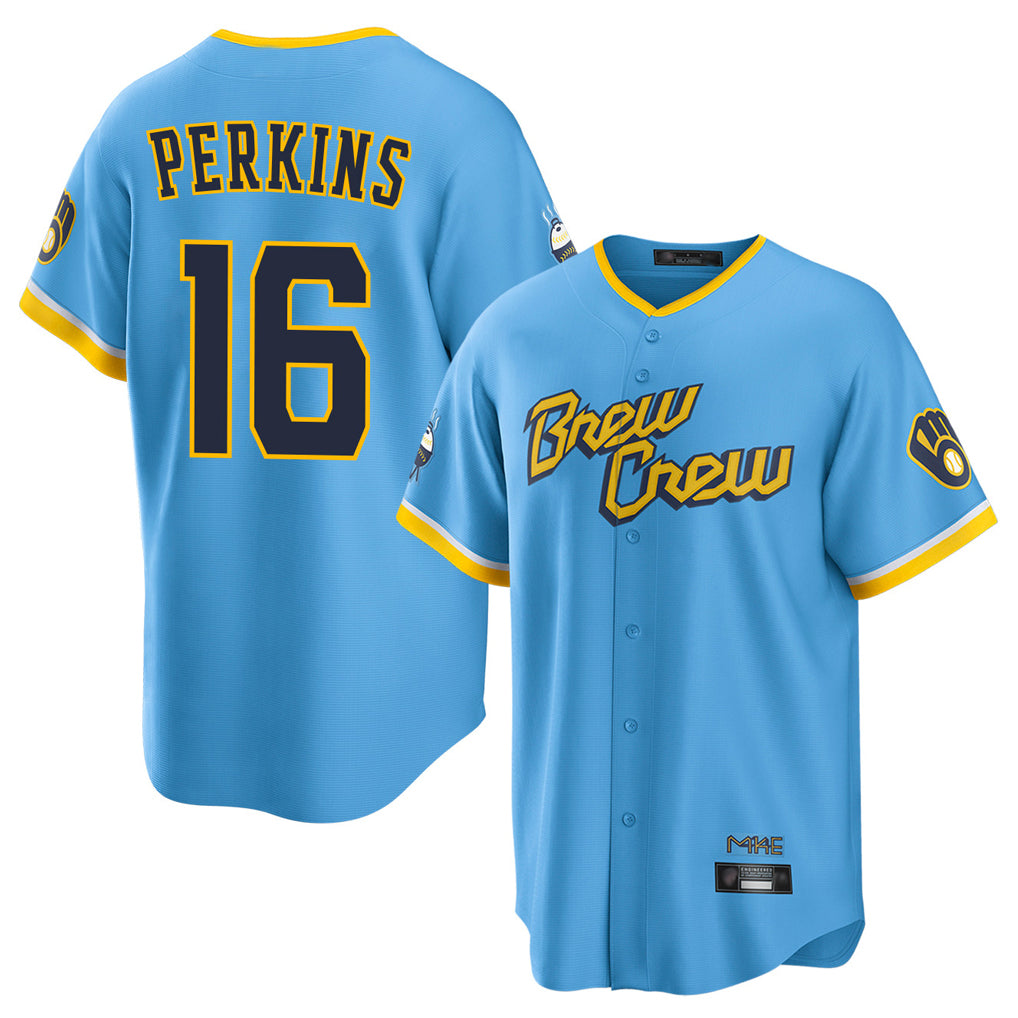 Fenge M.Brewers #16 Blake Perkins Player Light Blue City Connect Home Game Stitched Jerseys