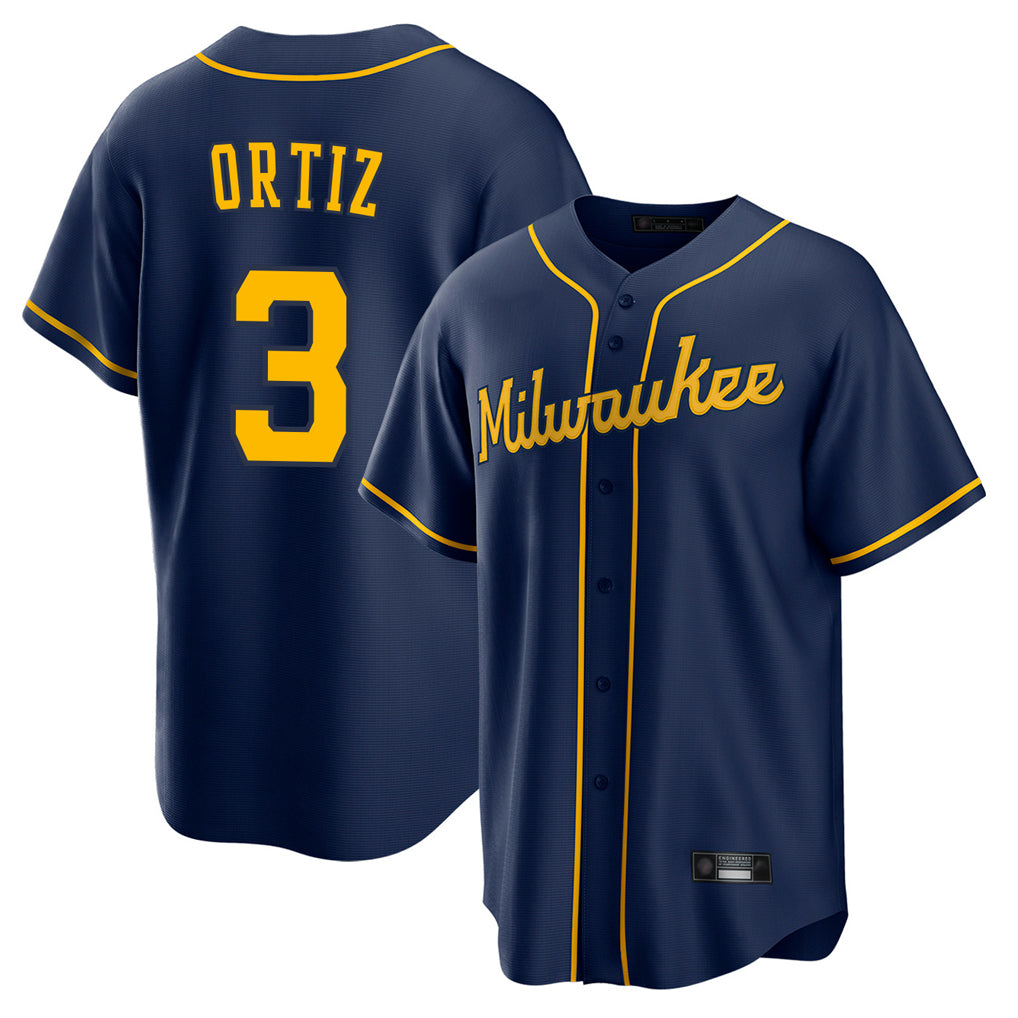 Fenge M.Brewers #3 Joey Ortiz Player Navy Home Game Stitched Jerseys