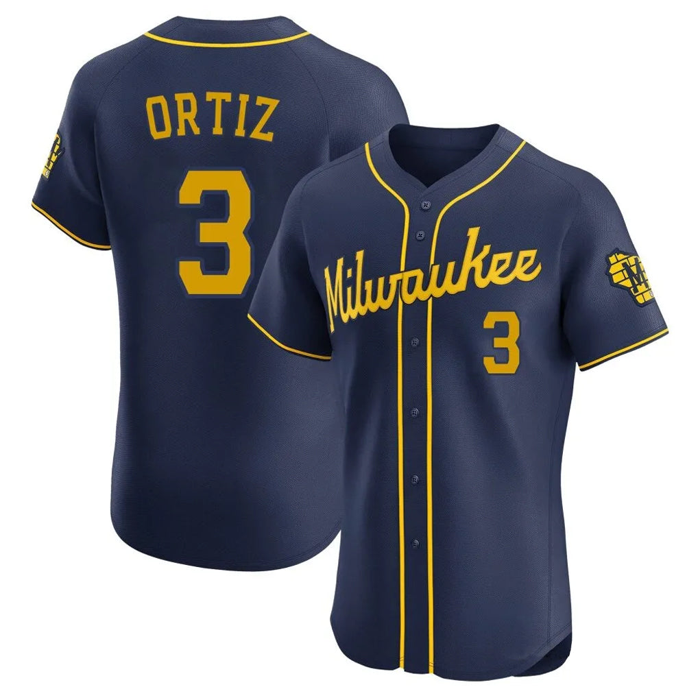 Fenge M.Brewers #3 Joey Ortiz Player Navy Home Limited Elite Stitched Jerseys