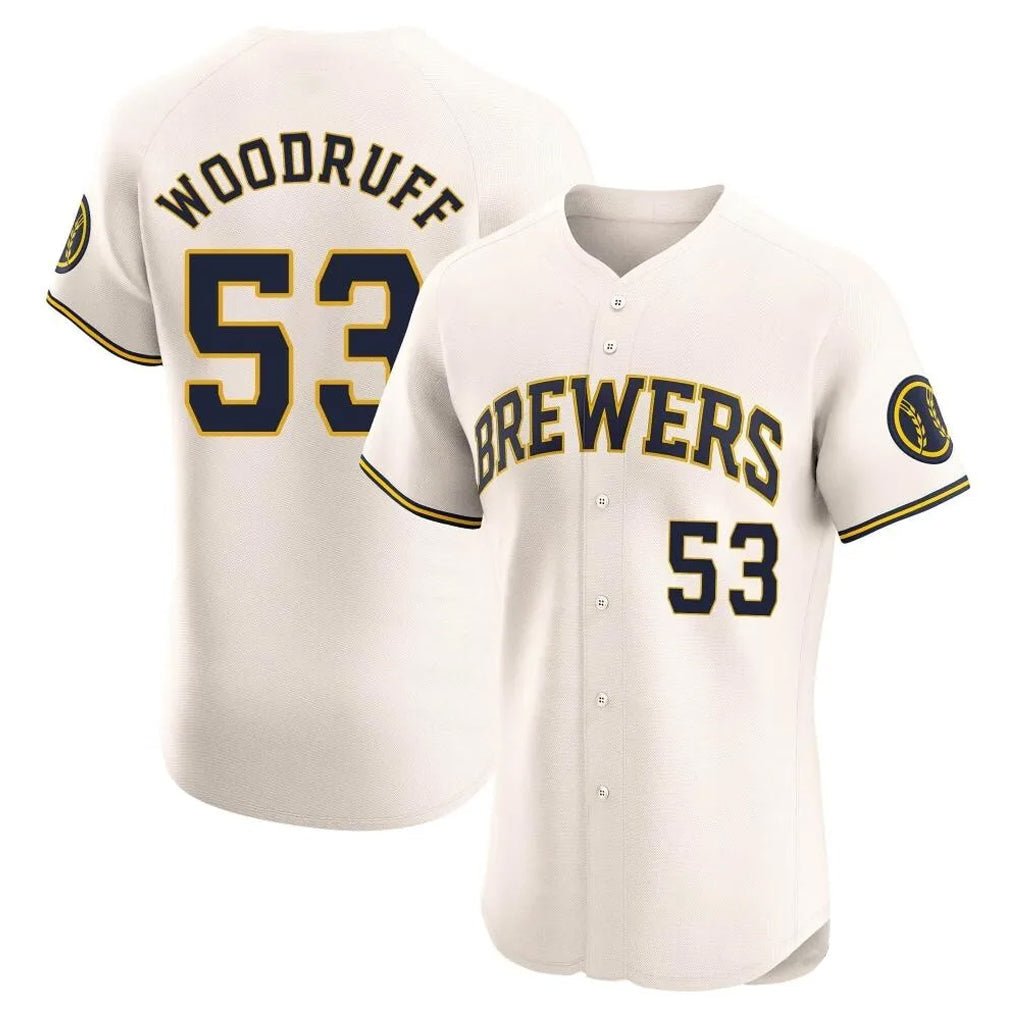 Fenge M.Brewers #53 Brandon Woodruff Player Cream Home Limited Elite Stitched Jerseys