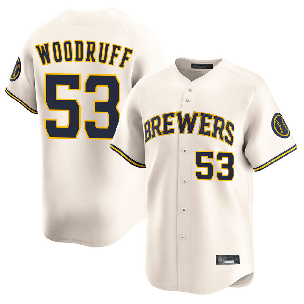 Fenge M.Brewers #53 Brandon Woodruff Player Cream Home Limited Game Stitched Jerseys