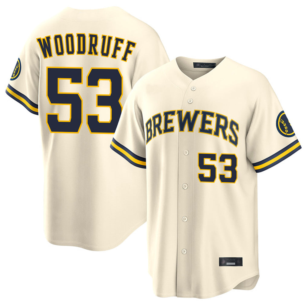 Fenge M.Brewers #53 Brandon Woodruff Player Cream Home Limited Stitched Jerseys
