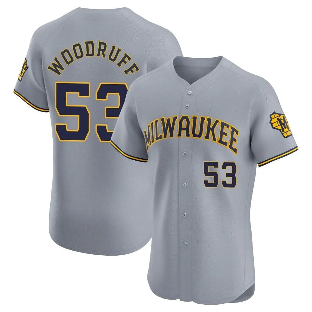 Fenge M.Brewers #53 Brandon Woodruff Player Gray Home Limited Elite Stitched Jerseys