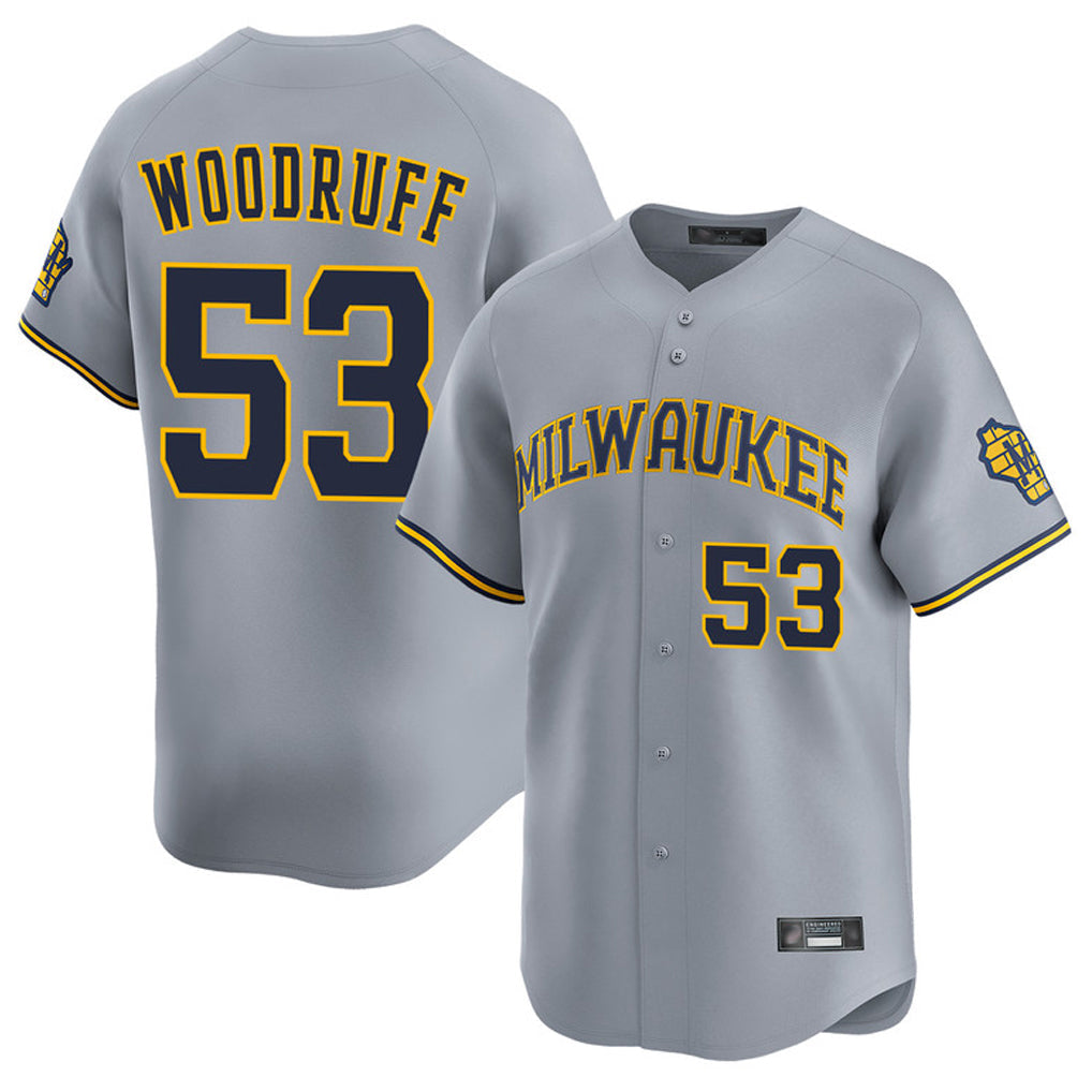 Fenge M.Brewers #53 Brandon Woodruff Player Gray Home Limited Stitched Jerseys