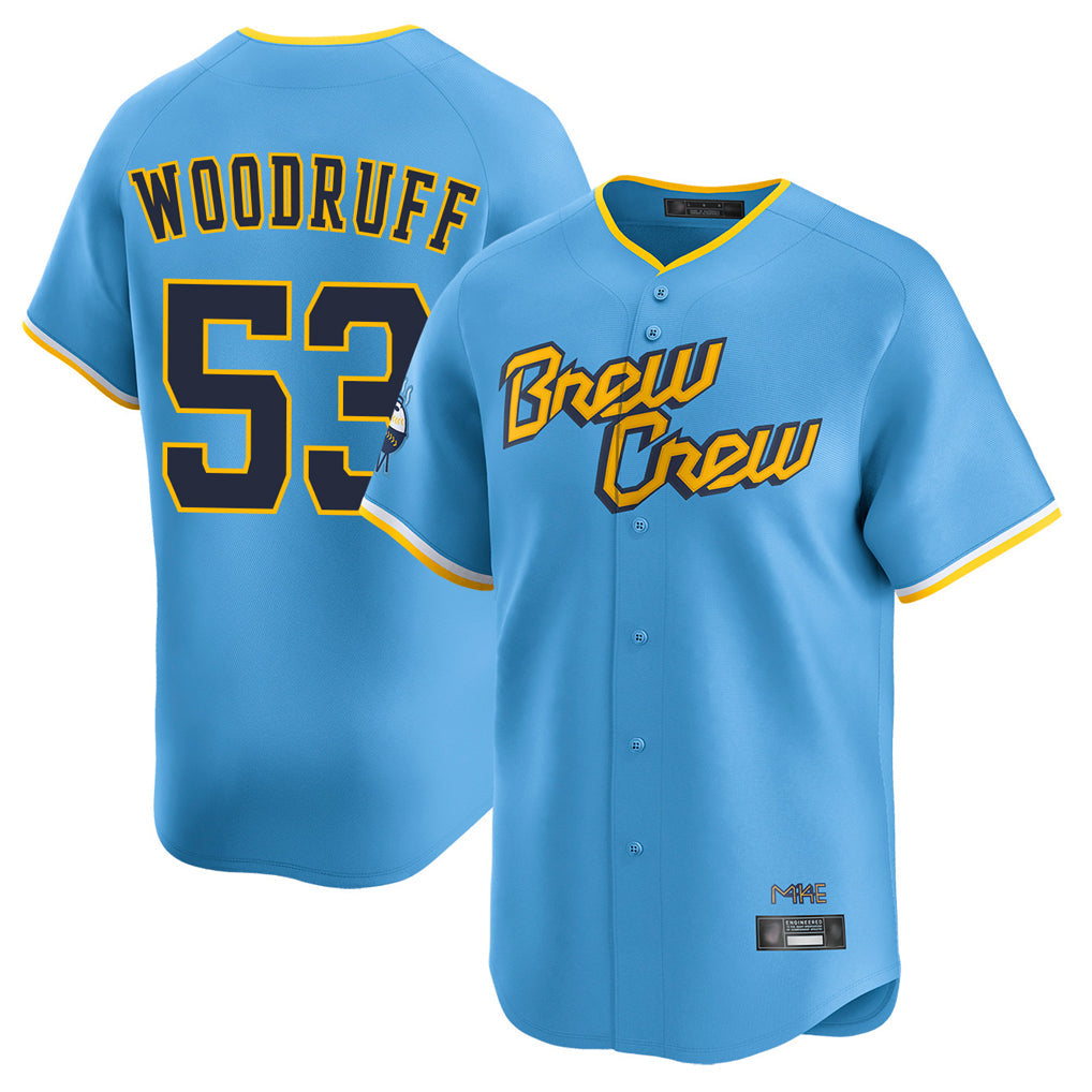 Fenge M.Brewers #53 Brandon Woodruff Player Light Blue City Connect Home Limited Stitched Jerseys
