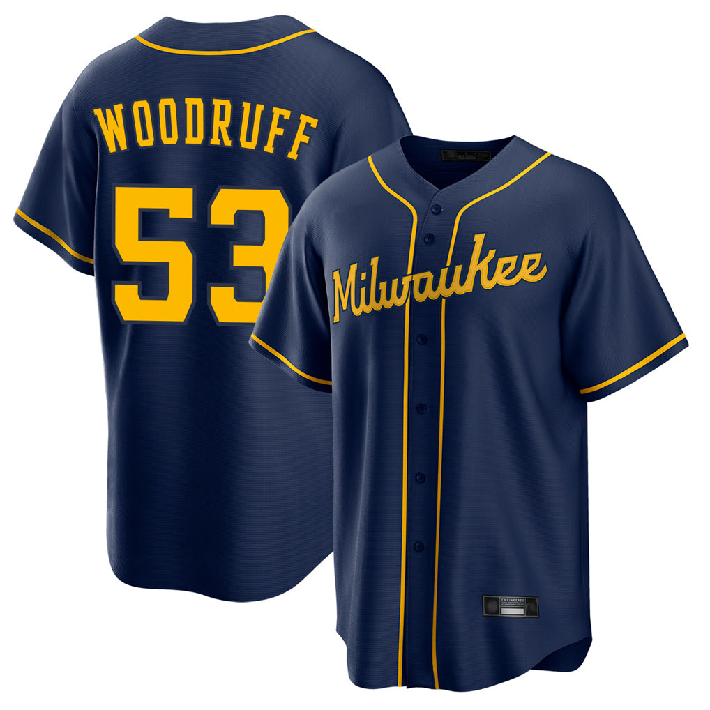 Fenge M.Brewers #53 Brandon Woodruff Player Navy Home Game Stitched Jerseys