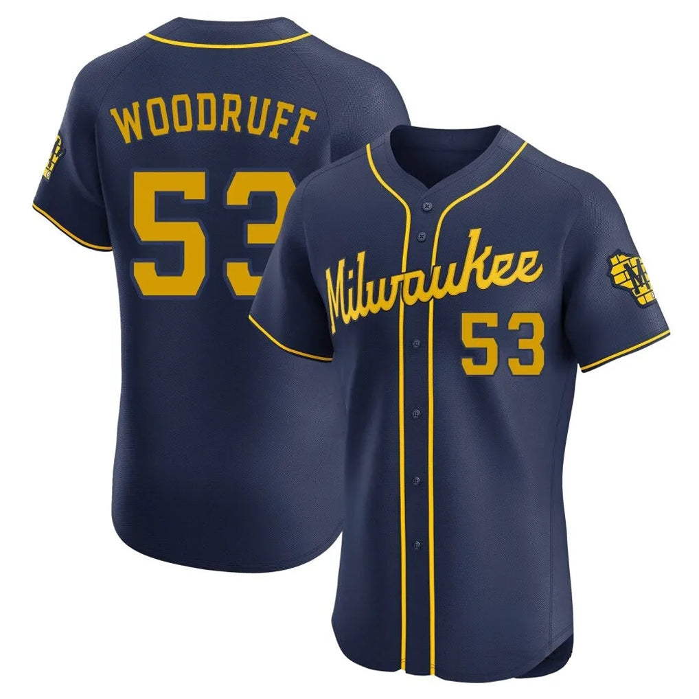 Fenge M.Brewers #53 Brandon Woodruff Player Navy Home Limited Elite Stitched Jerseys