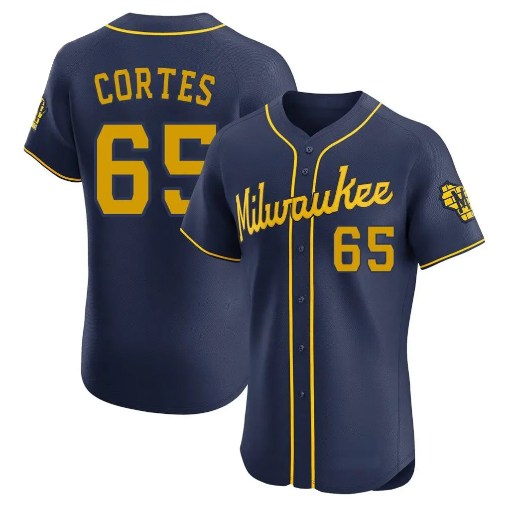 Fenge M.Brewers #65 Nestor Cortes Player Navy Home Limited Elite Stitched Jerseys