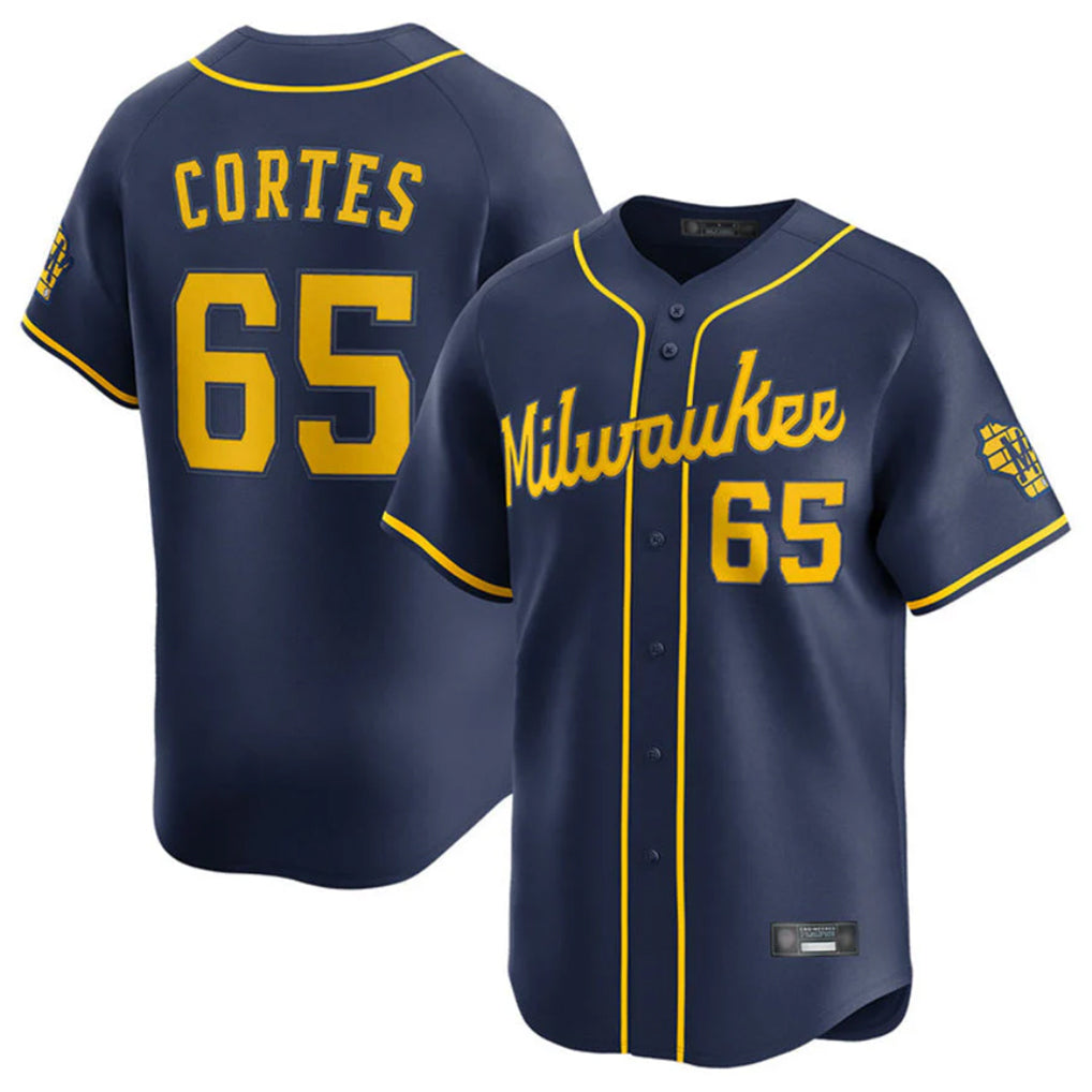 Fenge M.Brewers #65 Nestor Cortes Player Navy Home Limited Stitched Jerseys