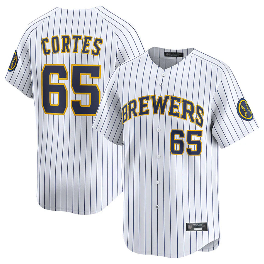 Fenge M.Brewers #65 Nestor Cortes Player White Stripes Home Limited Game Stitched Jerseys