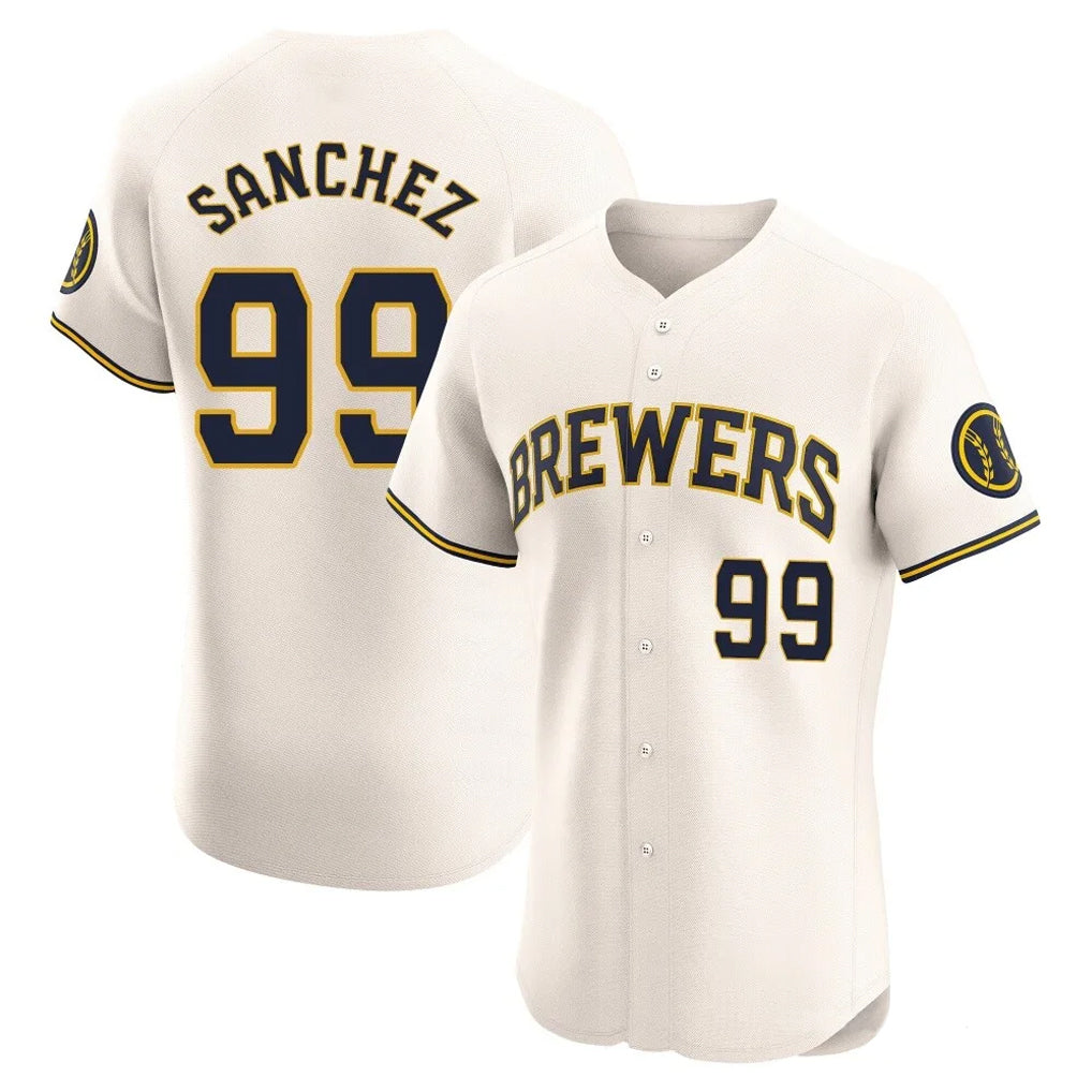 Fenge M.Brewers #99 Gary Sanchez Player Cream Home Limited Elite Stitched Jerseys