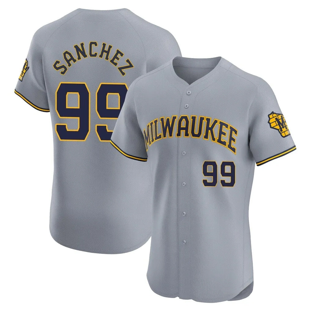 Fenge M.Brewers #99 Gary Sanchez Player Gray Home Limited Elite Stitched Jerseys