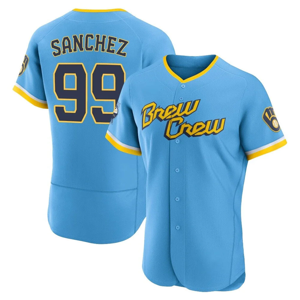 Fenge M.Brewers #99 Gary Sanchez Player Light Blue City Connect Home Limited Elite Stitched Jerseys