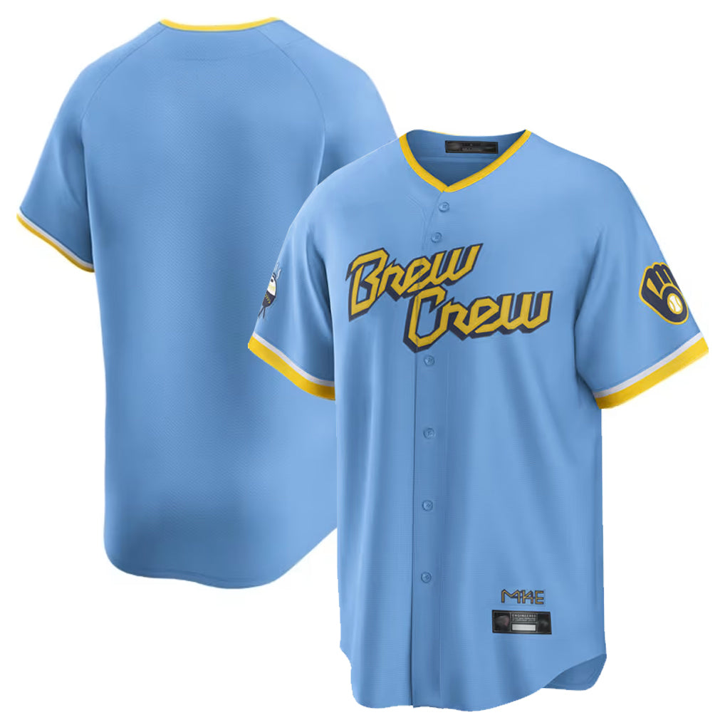 Fenge M.Brewers Blank Player Light Blue City Connect Home Game Stitched Jerseys