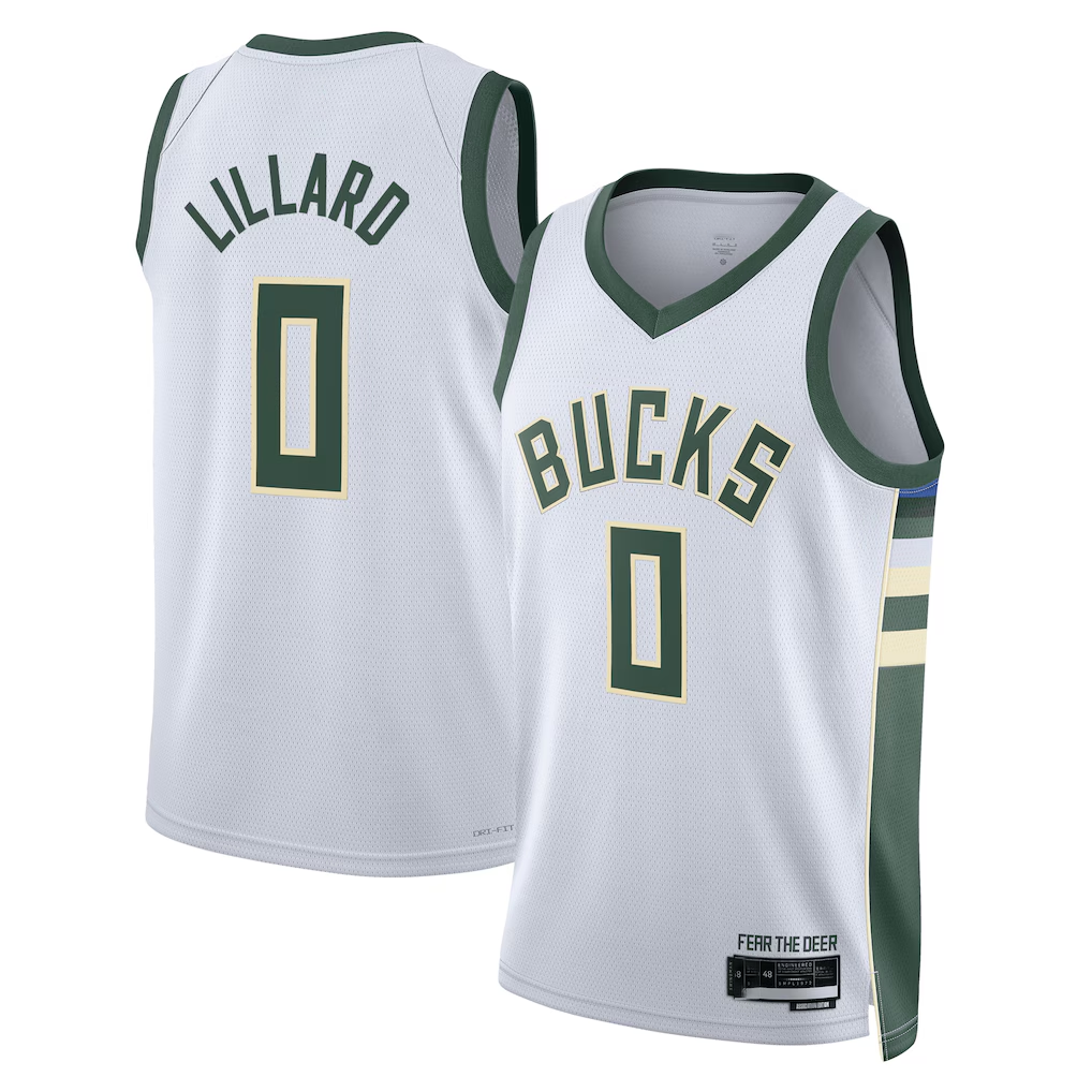 Fenge M.Bucks #0 Damian Lillard White Fear The Deer Swingman Player Jerseys - Association Edition