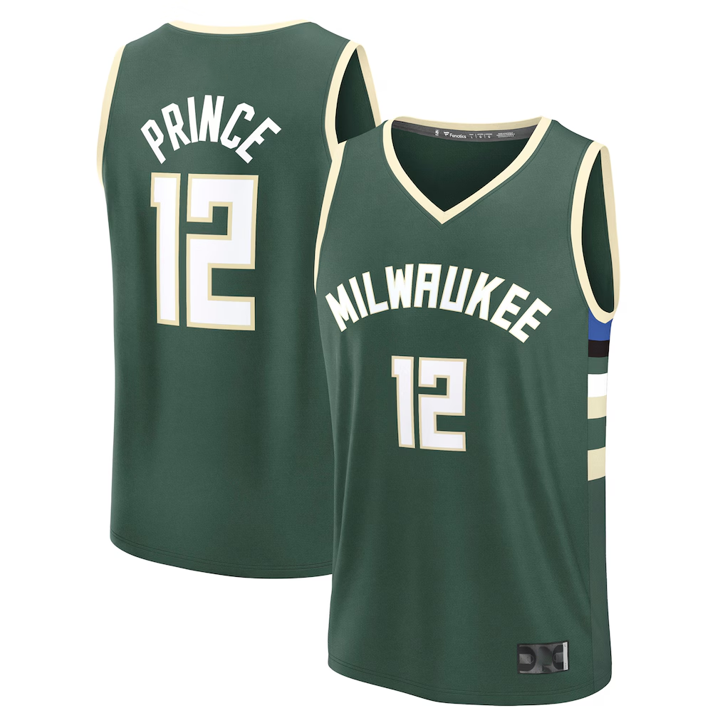 Fenge M.Bucks #12 Taurean Prince Hunter Green Fast Break Replica Player Jerseys - Icon Edition