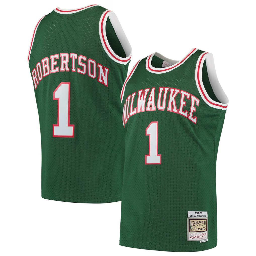 Fenge M.Bucks #1 Oscar Robertson Mitchell & Ness Green 197172 Hardwood Classics Swingman Jerseys